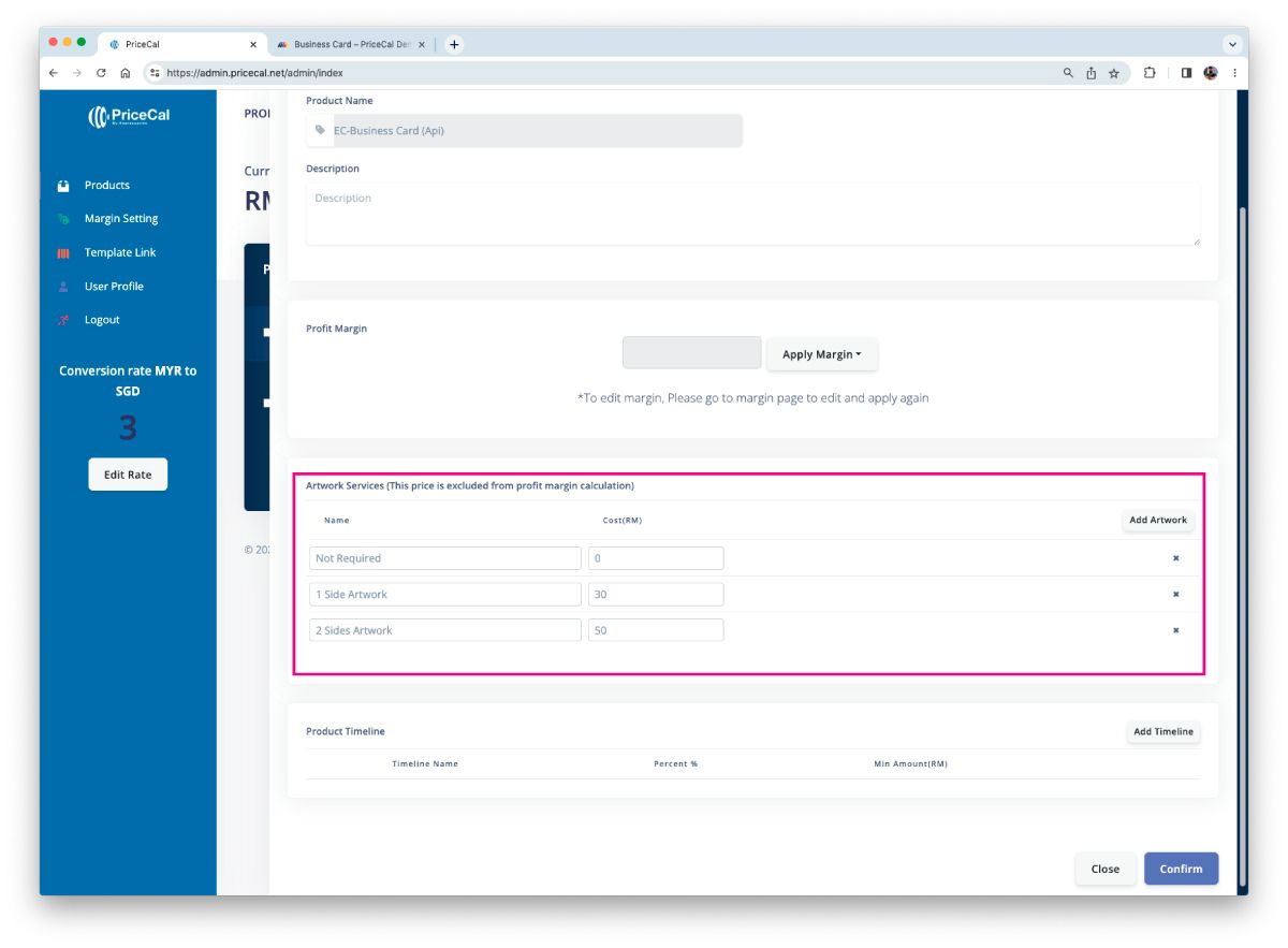 Artwork Fee Addon Pricing Module pricecal.co
